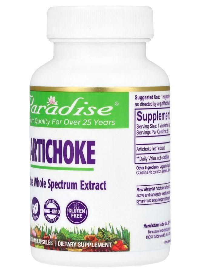 Paradise Herbs Artichoke 60 Vegetarian Capsules (250 mg per Capsule) - Image 2
