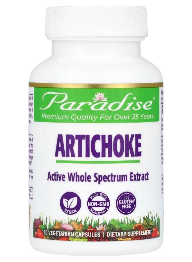 Paradise Herbs Artichoke 60 Vegetarian Capsules (250 mg per Capsule) - Image 1