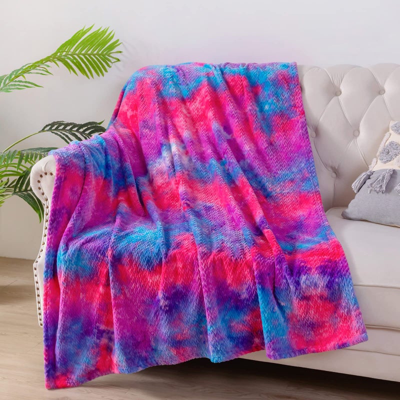 NEWCOSPLAY Super Soft Throw Blanket Premium Silky Flannel Fleece Leaves Pattern Lightweight Blanket All Season Use (Deep Purple Rainbow  Throw(50""x60"")) - Image 2