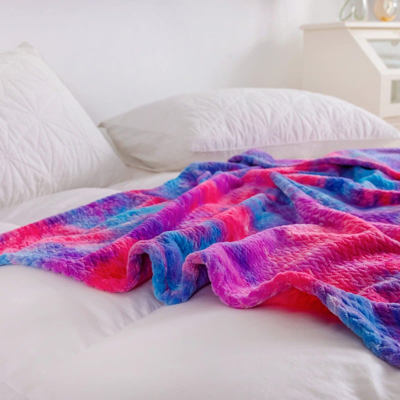 NEWCOSPLAY Super Soft Throw Blanket Premium Silky Flannel Fleece Leaves Pattern Lightweight Blanket All Season Use (Deep Purple Rainbow  Throw(50""x60"")) - Image 5