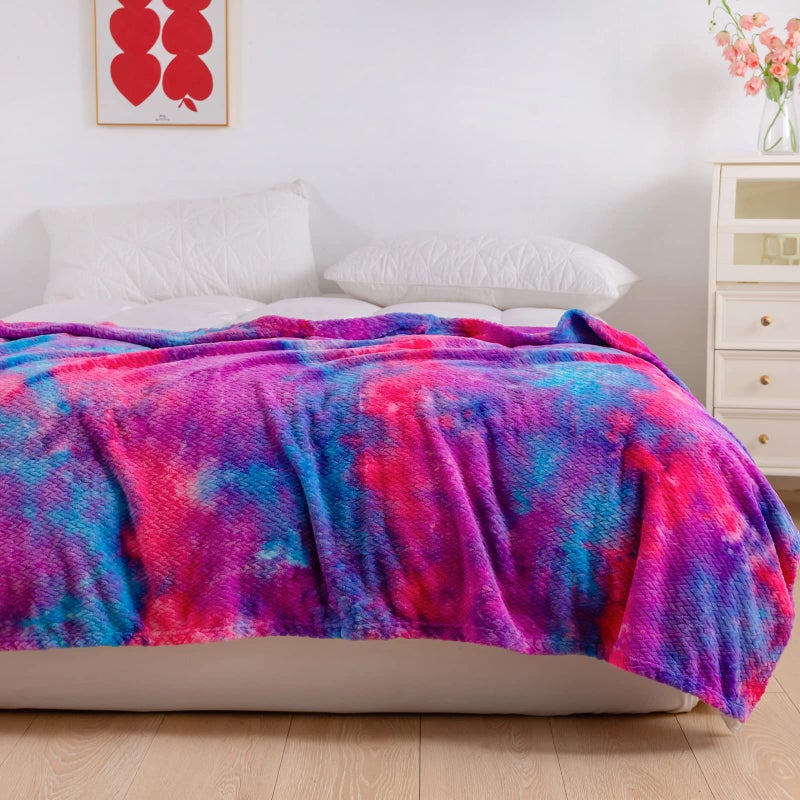 NEWCOSPLAY Super Soft Throw Blanket Premium Silky Flannel Fleece Leaves Pattern Lightweight Blanket All Season Use (Deep Purple Rainbow  Throw(50""x60"")) - Image 3