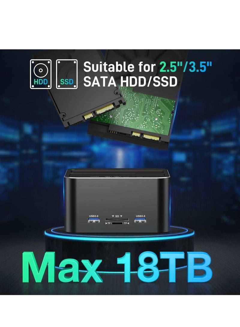 WALALLA Hard Drive Docking Station, USB 3.0 SATA to HDD Docking Station for 2.5 & 3.5 inch SATA HDD/SSD, Dual Bay, Support Offline Clone, SD/TF Card Reader, USB Ports, Black - Image 4