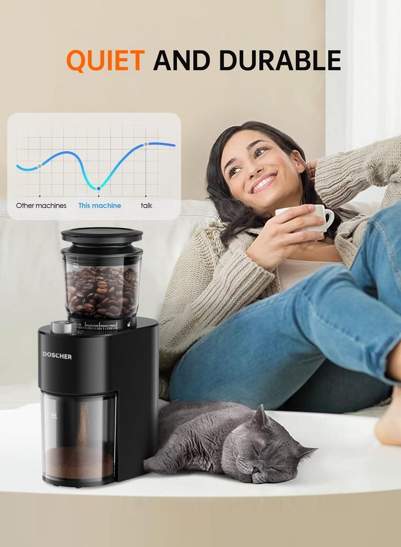 دوشر V60 مطحنة قهوة كهربائية بمطحنة مخروطية – 38 إعداد طحن، مؤقت دقيق، تصميم مضاد للكهرباء الساكنة – مثالية للإسبريسو، التنقيط، التحضير اليدوي، الكولد برو، والفرنش بريس - Image 4
