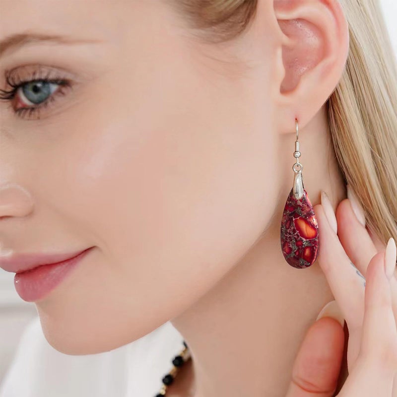 HAISWET Stone Drop Earrings for Women Teardrop Brown Red Dangle Drop Earrings - Image 2