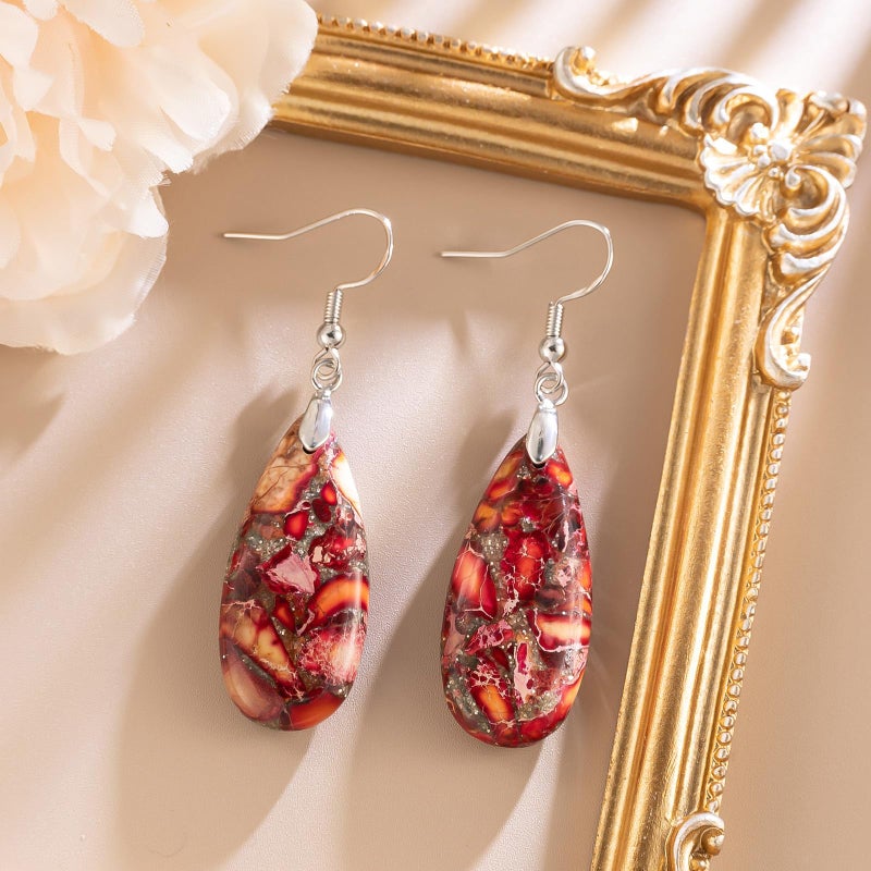 HAISWET Stone Drop Earrings for Women Teardrop Brown Red Dangle Drop Earrings - Image 3