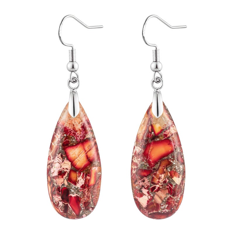 HAISWET Stone Drop Earrings for Women Teardrop Brown Red Dangle Drop Earrings - Image 1