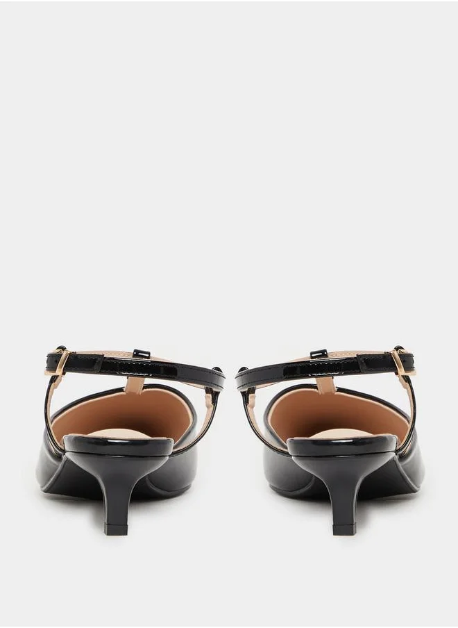 Styli Ankle Strap Pointed Toe Kitten Heel Shoes