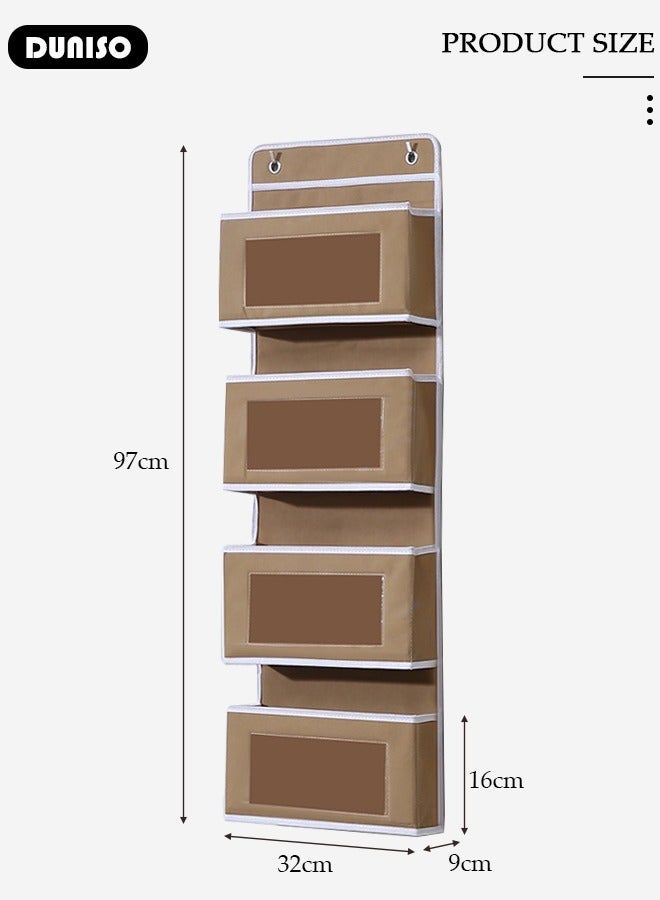 DUNISO Over The Door Pockets, 4 Large Pockets Storage Organiser, Fabric Foldable Hanging Organizer Door Hanger Storage with Clear Window and 2 Metal Hooks Behind Door for Bedroom - Image 4