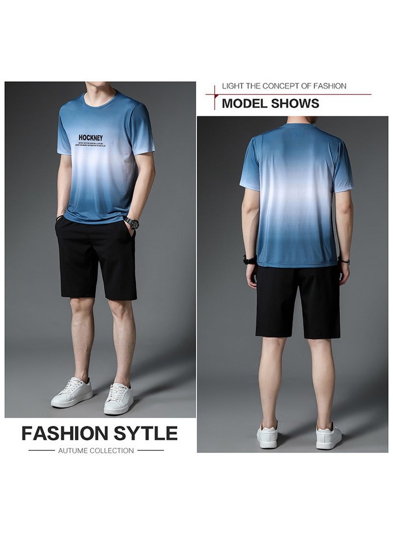 Men's Summer Fashion Casual Print Sports Short sleeved Shorts Set  - Image 2