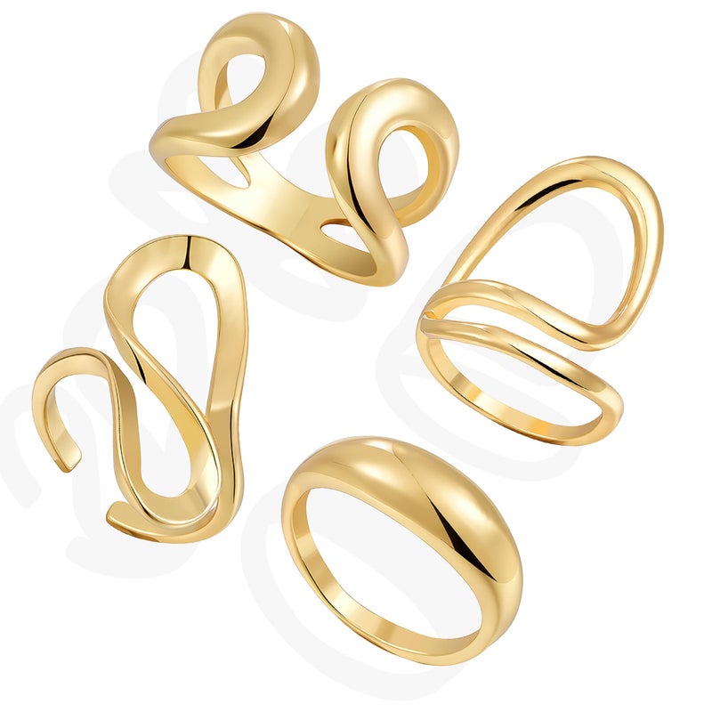 YEEZII 20 Pcs Gold Ring Set for Women, Chunky Statement Flower Finger Midi Rings, Big Boho Stacking Rings Pack Trendy Stuff Jewelry Gift (Gold-C-4Pcs) - Image 1