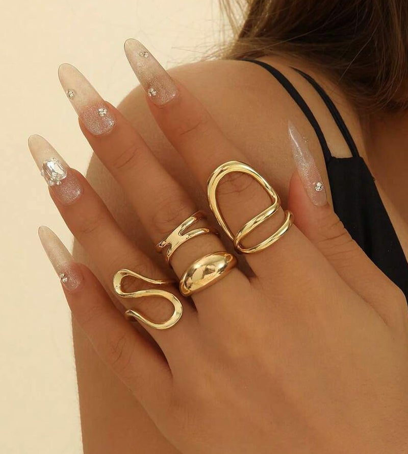 YEEZII 20 Pcs Gold Ring Set for Women, Chunky Statement Flower Finger Midi Rings, Big Boho Stacking Rings Pack Trendy Stuff Jewelry Gift (Gold-C-4Pcs) - Image 5