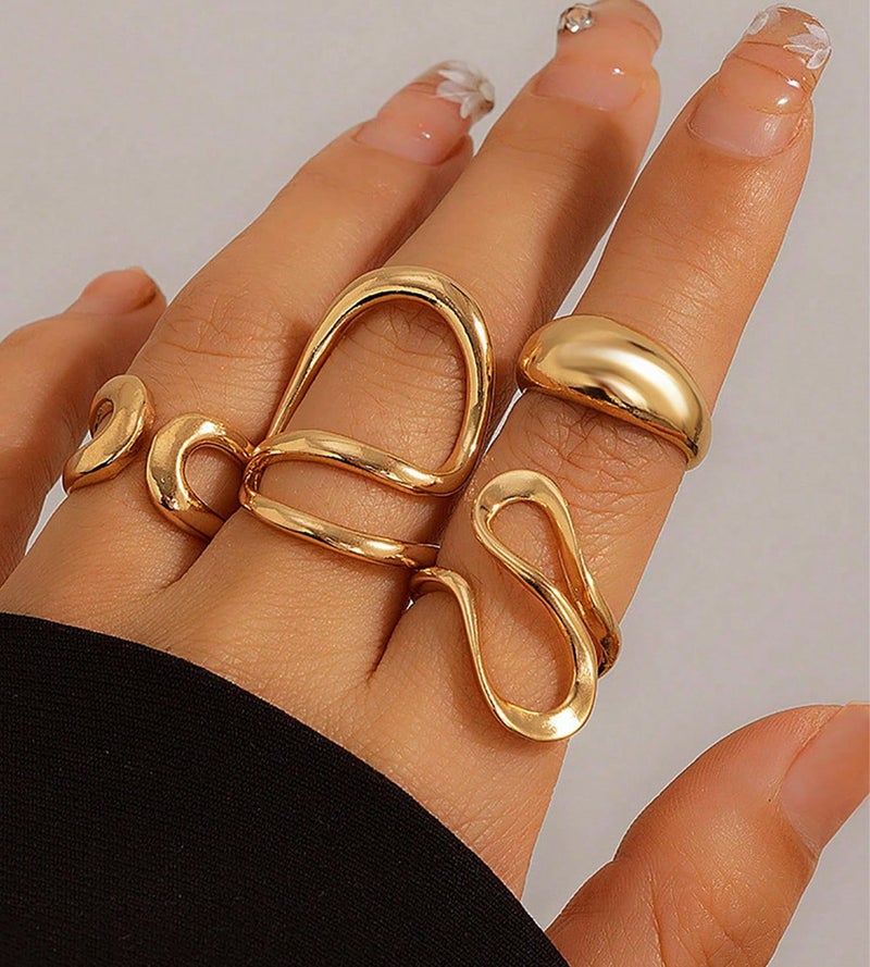 YEEZII 20 Pcs Gold Ring Set for Women, Chunky Statement Flower Finger Midi Rings, Big Boho Stacking Rings Pack Trendy Stuff Jewelry Gift (Gold-C-4Pcs) - Image 4