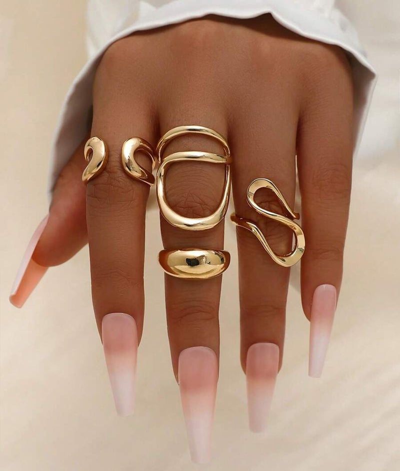 YEEZII 20 Pcs Gold Ring Set for Women, Chunky Statement Flower Finger Midi Rings, Big Boho Stacking Rings Pack Trendy Stuff Jewelry Gift (Gold-C-4Pcs) - Image 2
