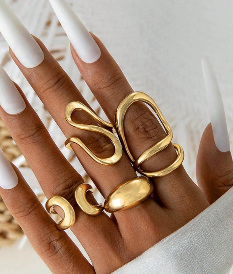 YEEZII 20 Pcs Gold Ring Set for Women, Chunky Statement Flower Finger Midi Rings, Big Boho Stacking Rings Pack Trendy Stuff Jewelry Gift (Gold-C-4Pcs) - Image 3