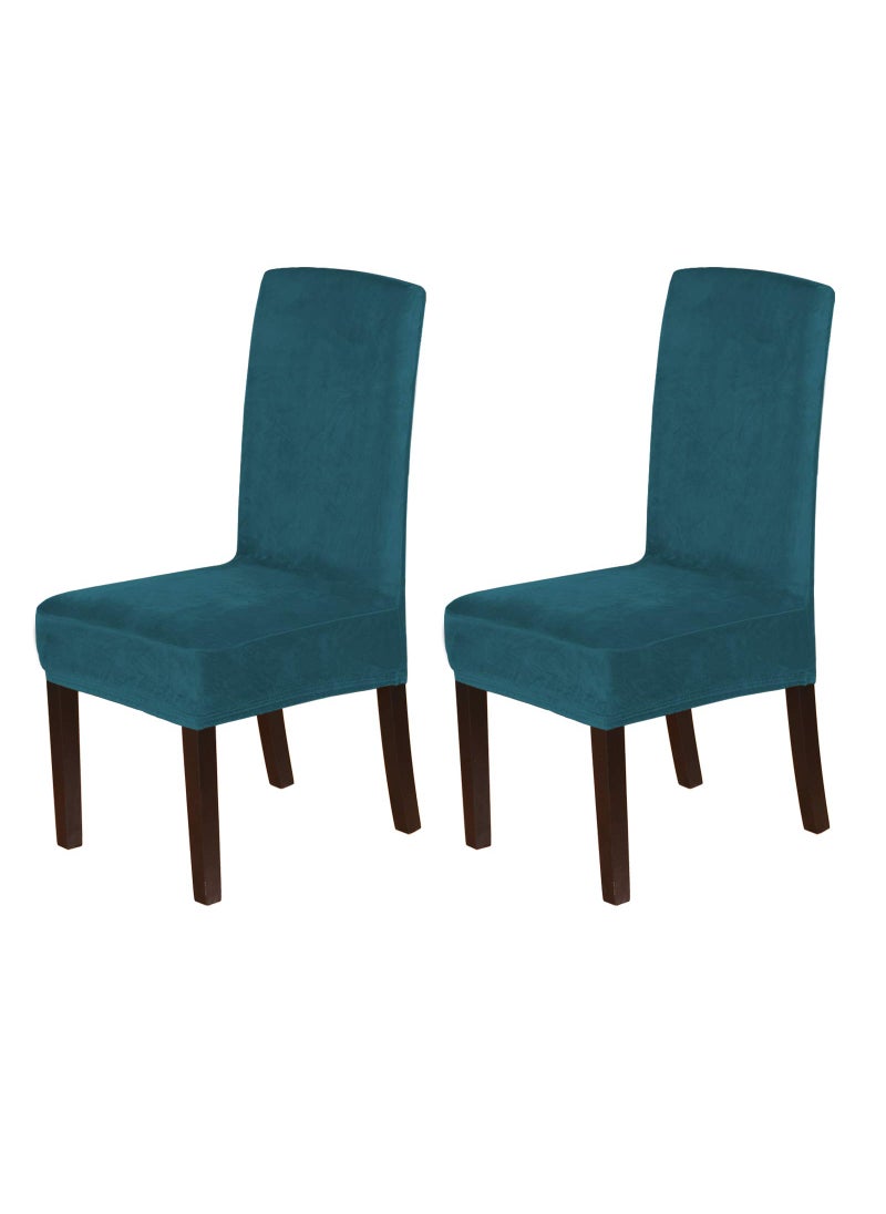 H.VERSAILTEX H.VERSAILTEX Velvet Dining Chair Covers Stretch Chair Covers for Dining Room Set of 2 Parson Chair Slipcovers Chair Protectors Covers Dining  Soft Thick Solid Velvet Fabric Washable  Deep Teal  - Image 1