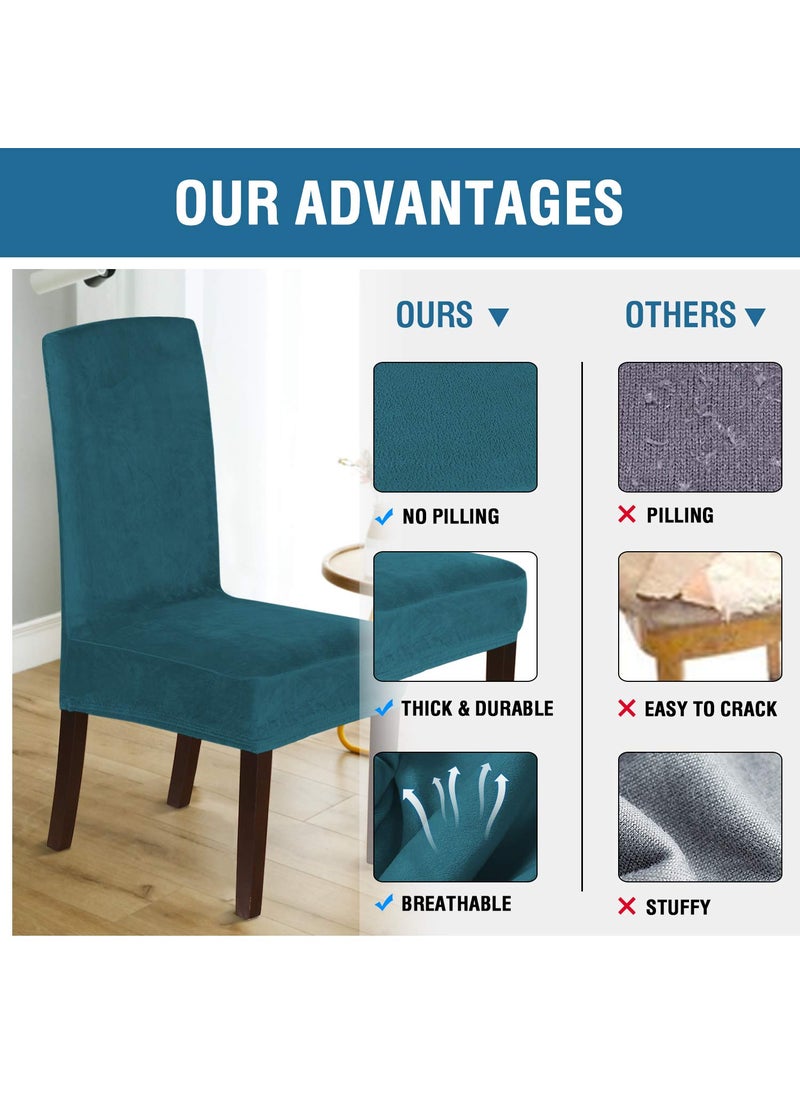 H.VERSAILTEX H.VERSAILTEX Velvet Dining Chair Covers Stretch Chair Covers for Dining Room Set of 2 Parson Chair Slipcovers Chair Protectors Covers Dining  Soft Thick Solid Velvet Fabric Washable  Deep Teal  - Image 4