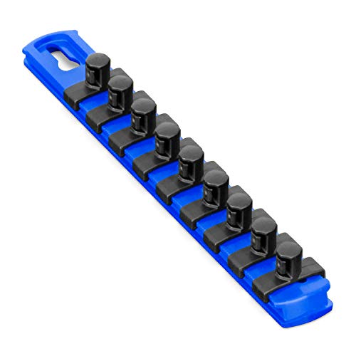 Ernst Manufacturing 8-Inch Socket Organizer with 9 3/8-Inch Twist Lock Clips, Blue (8408-Blue-3/8) - Image 1