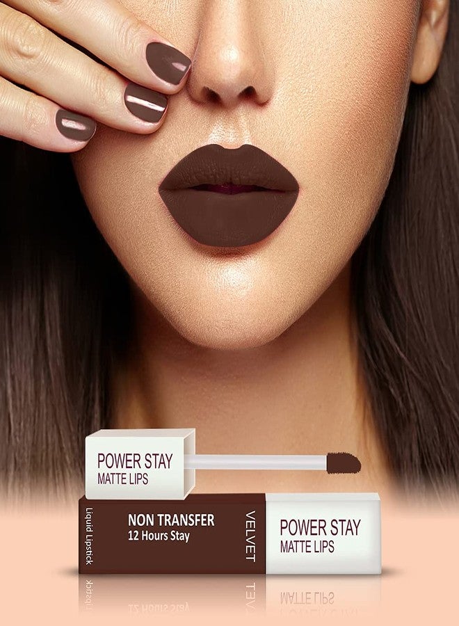 فور فور أحمر شفاه FORFOR® Power Stay Long Last Matte Combo of 2 - مقاوم للماء (يدوم 12 ساعة) (وردي فاتح، بني كاكاو، عبوة من قطعتين) - Image 4