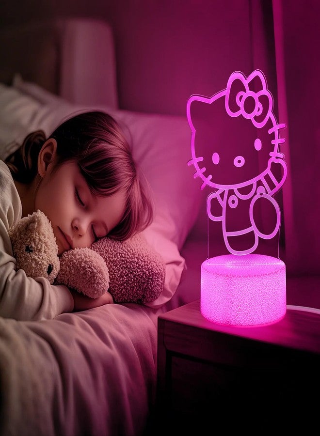 sunduck Pink Kawaii Kitty 3D Night Light with Corded Control- Dreamy Girls Room Decor, Perfect Birthday/Christmas Gift for Kids, Unique Holiday Present - Image 3