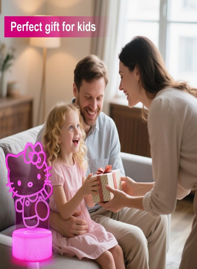 sunduck Pink Kawaii Kitty 3D Night Light with Corded Control- Dreamy Girls Room Decor, Perfect Birthday/Christmas Gift for Kids, Unique Holiday Present - Image 2