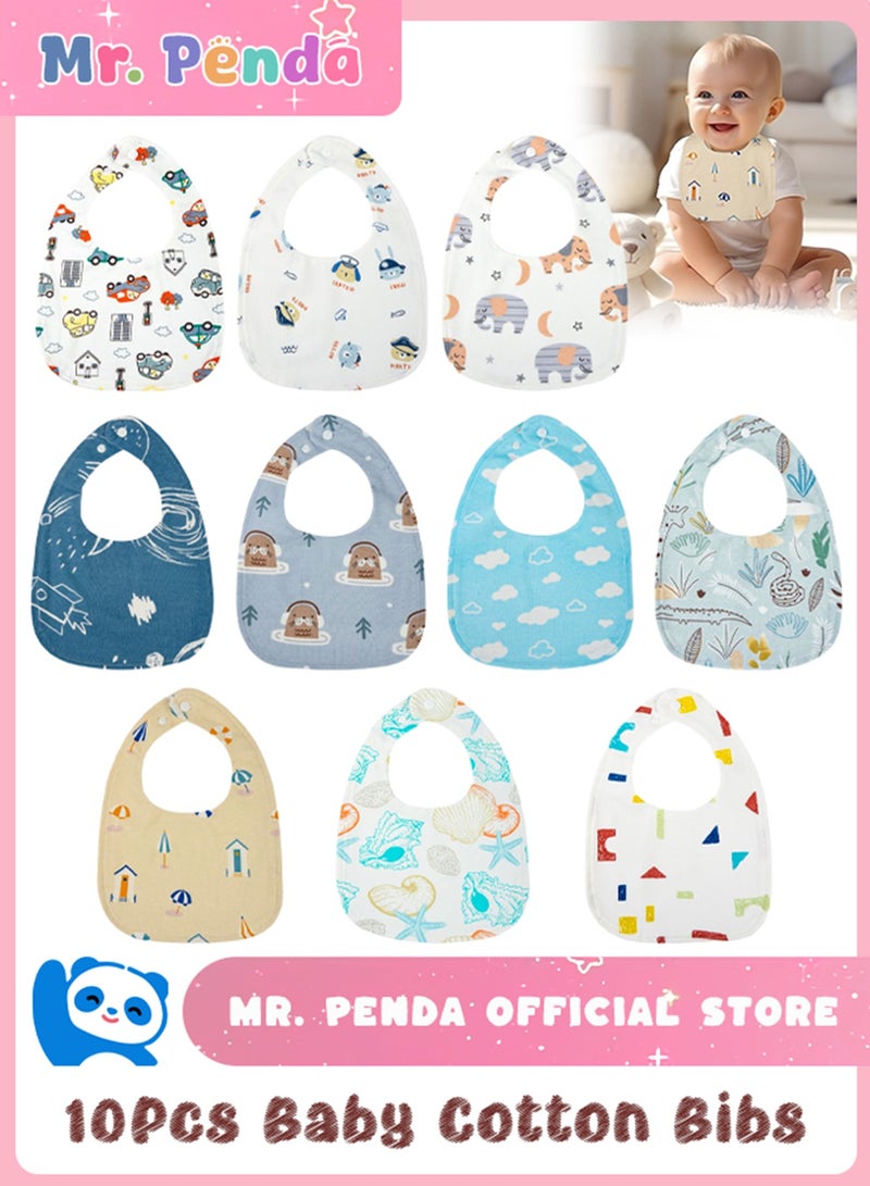 Mr. Penda 10 Pack Baby Dribble Bibs, Waterproof Absorbent Cotton Drool Bibs for Baby Boys Girls, Unisex Bibs, Toddlers Infants for Feeding and Teething - Image 1