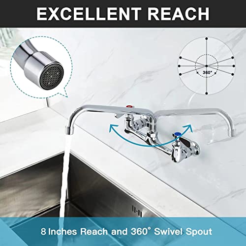 Favorpo 8 Inch Commercial Kitchen Wall Mount Faucet, 8 Inch Center Wall-Mount Utility Sink Faucets, 2 Handle Wall Mounted Faucets for Kitchen Laundry Room Restaurant - Image 2