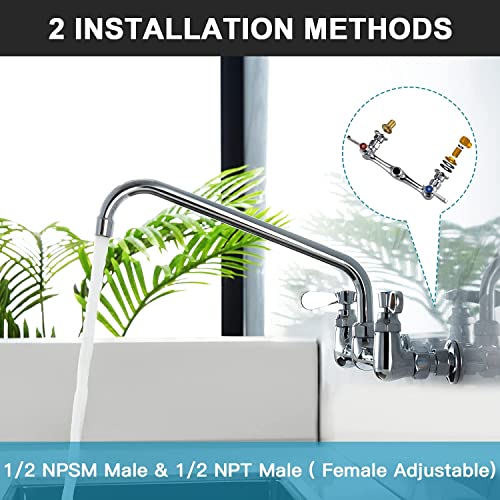 Favorpo 8 Inch Commercial Kitchen Wall Mount Faucet, 8 Inch Center Wall-Mount Utility Sink Faucets, 2 Handle Wall Mounted Faucets for Kitchen Laundry Room Restaurant - Image 4