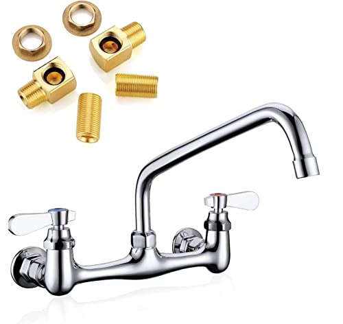 Favorpo 8 Inch Commercial Kitchen Wall Mount Faucet, 8 Inch Center Wall-Mount Utility Sink Faucets, 2 Handle Wall Mounted Faucets for Kitchen Laundry Room Restaurant - Image 1