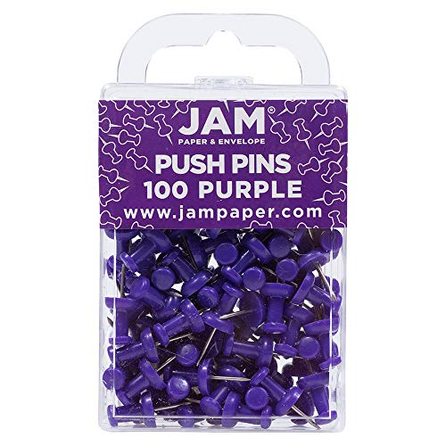 JAM PAPER Colorful Push Pins - Purple Pushpins - 100/Pack - Image 1
