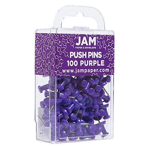 JAM PAPER Colorful Push Pins - Purple Pushpins - 100/Pack - Image 2