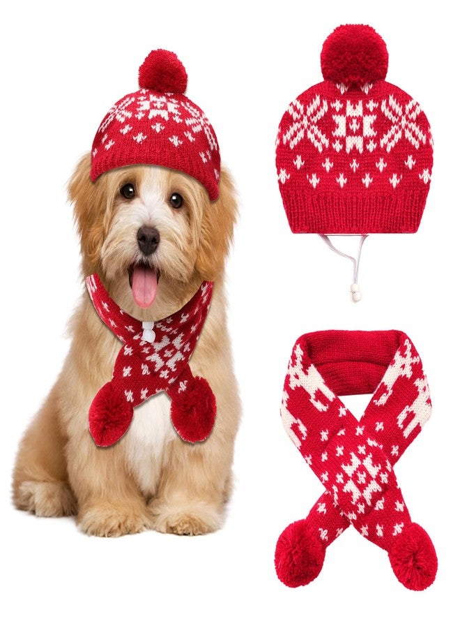 Gvhntk 2 Pcs Dog Costumes Hat Scarf Set Knit Reindeer Snowflake Print Dog Christmas Winter Hat Scarf Cute Warm Pet Costume Accessories for Dogs Cats - Image 1