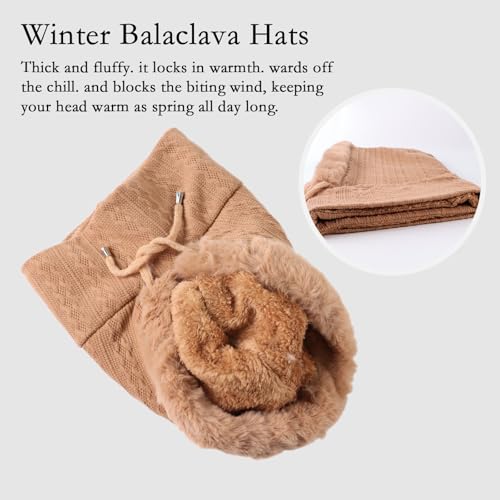 OMUKY Balaclava Hats for Women Cold Weather Thick Fluff Hats Adult Neck Face Cover Cap Ski Mask Neck Warmer(Khaki) - Image 3