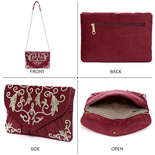 Aheli Maroon Clutch Purses Gift for Women Handmade Evening Handbags Bridal Clutch - Image 4