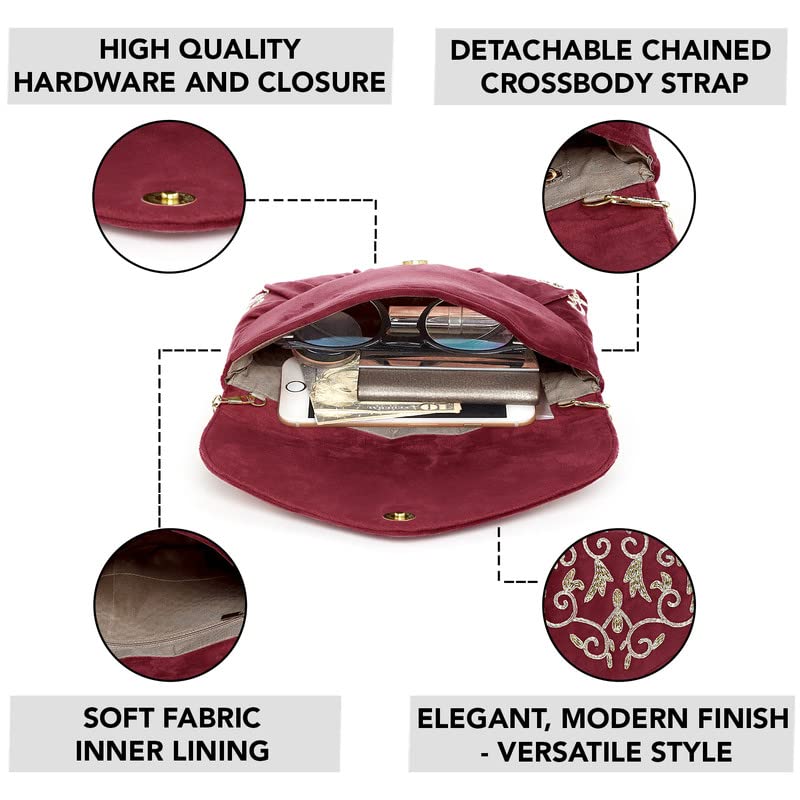 Aheli Maroon Clutch Purses Gift for Women Handmade Evening Handbags Bridal Clutch - Image 3