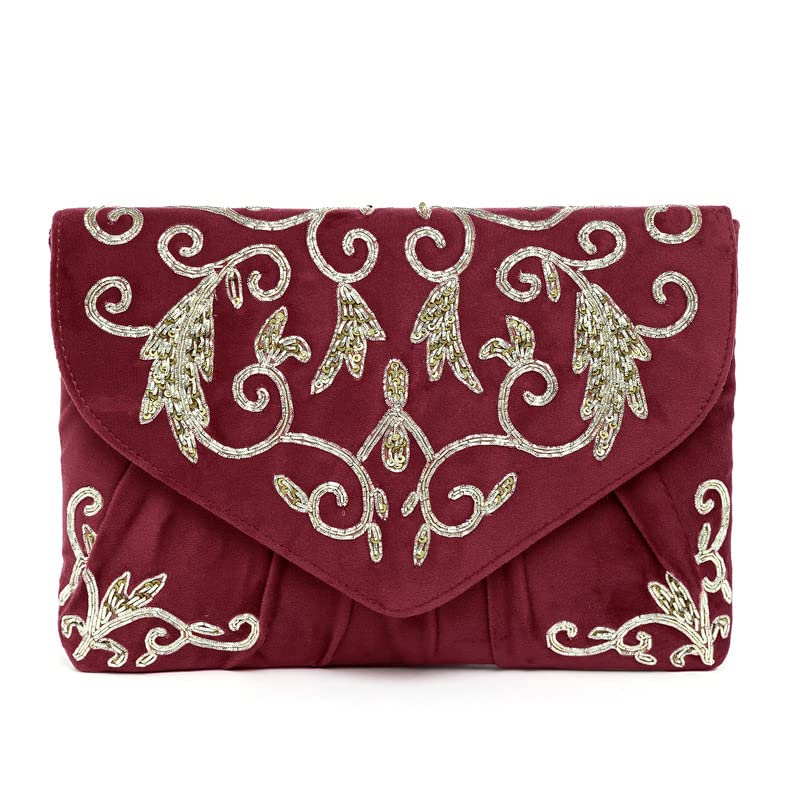 Aheli Maroon Clutch Purses Gift for Women Handmade Evening Handbags Bridal Clutch - Image 1