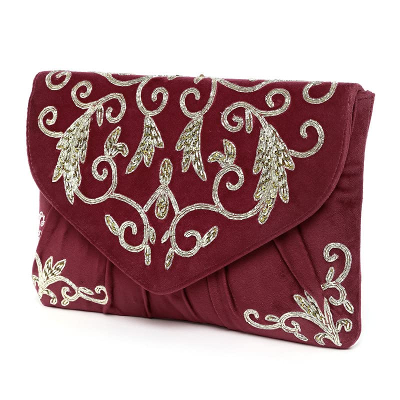 Aheli Maroon Clutch Purses Gift for Women Handmade Evening Handbags Bridal Clutch - Image 5