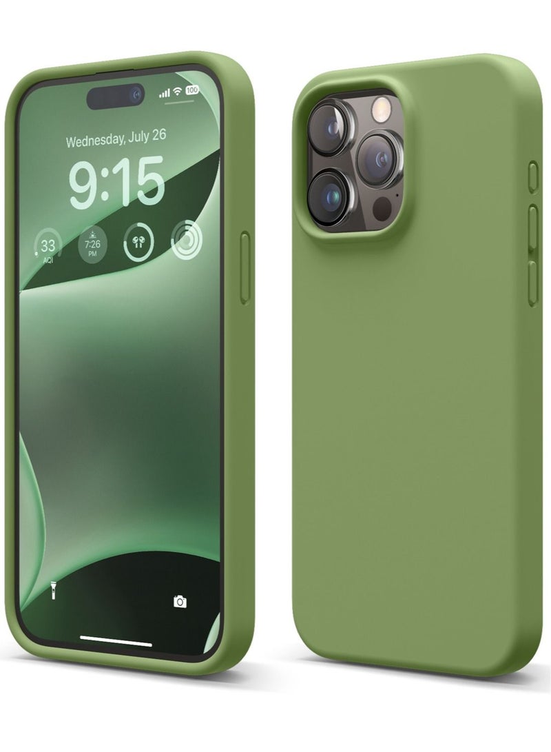 Elago Liquid Silicone for iPhone 15 Pro MAX Case Cover Full Body Protection, Shockproof, Slim, Anti-Scratch Soft Microfiber Lining - Cedar Green - Image 1