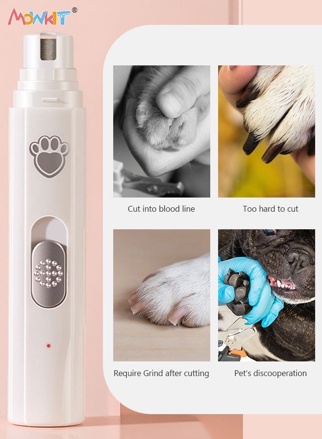 MOWKIT Pet Nail Grinder Rechargeable Electric Pet Nail Clipper Quiet 2 Speed Nail Trimmer with 3 Size Ports for Small Medium Large Pets - Image 3