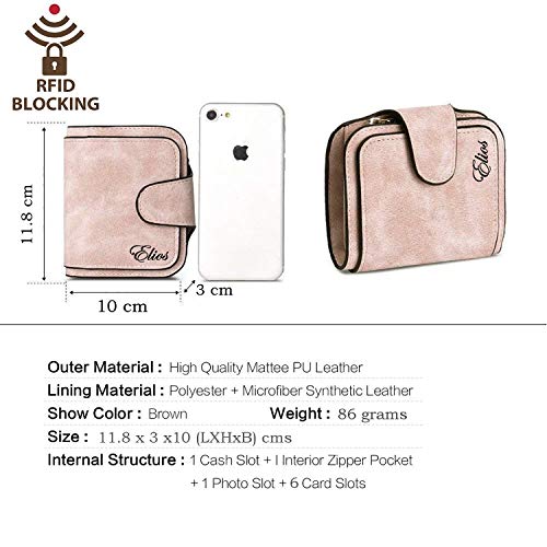 Elios Compact Soft PU Leather Ladies Small Pocket Wallet RFID Blocking | Credit Card Holder |Organizer |Purse |Wallet for Women and Girls with 6 Card Slots (Pink) - Image 3