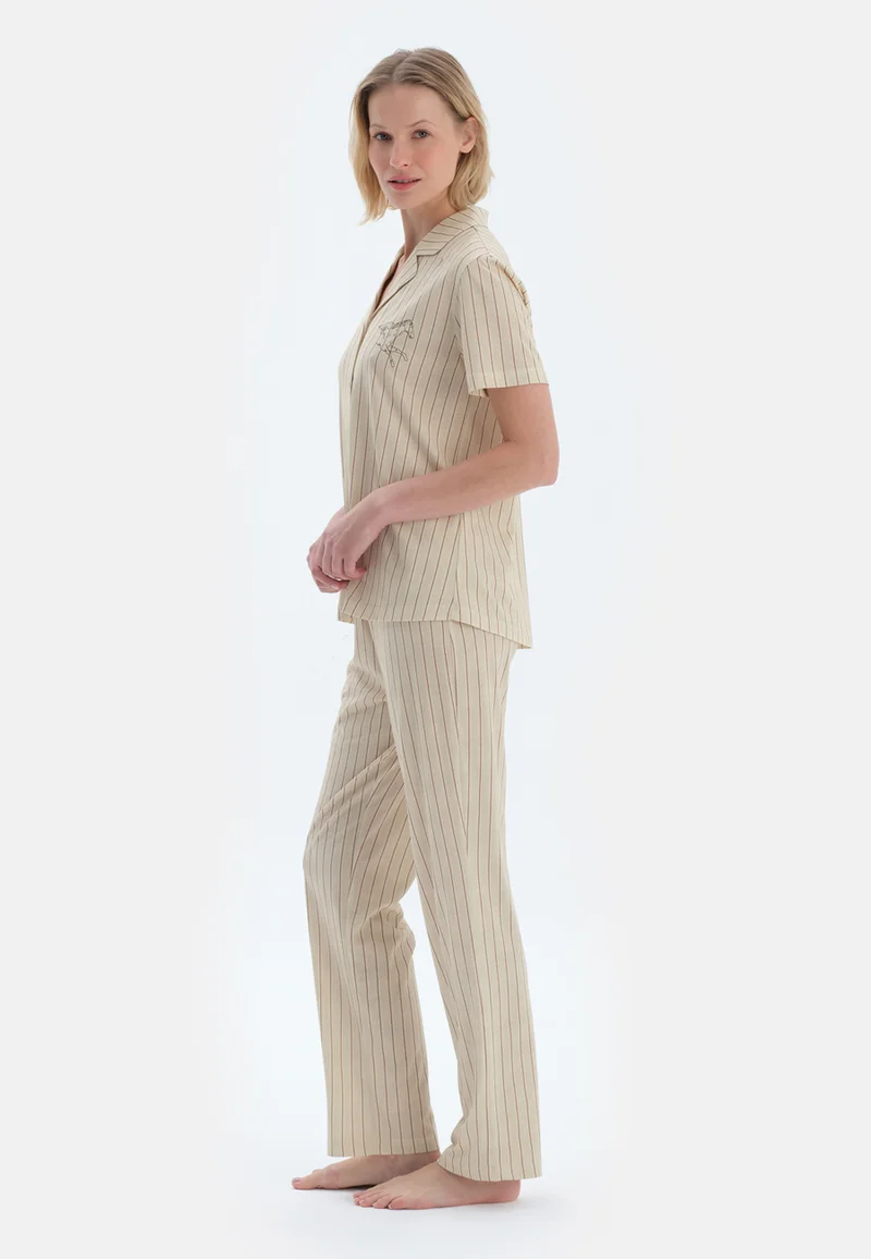dagi  Striped Regular/Classic Fit Shirt & Trousers Pajama Sets Spread Collar Cotton Blend Sleepwear for Women | Best Price UAE