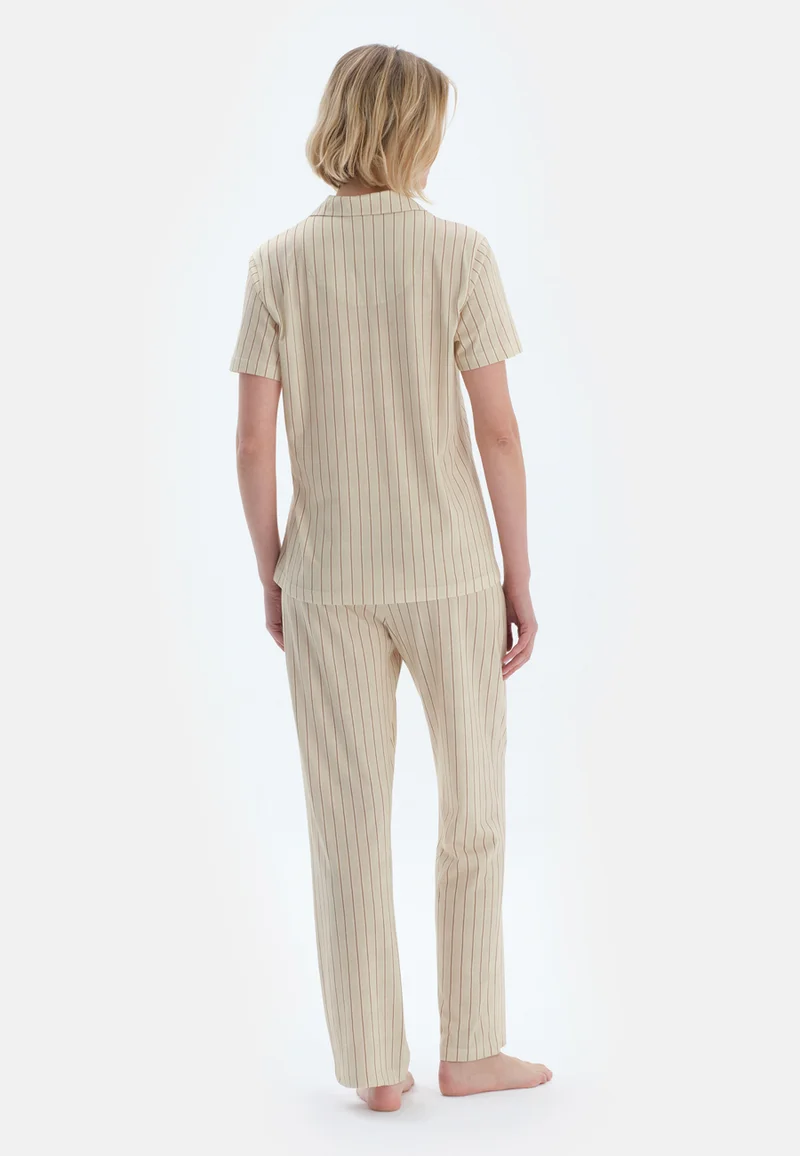 dagi Striped Regular/Classic Fit Shirt & Trousers Pajama Sets Spread Collar Cotton Blend Sleepwear