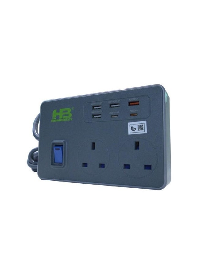 هوم بيست مشترك كهربائي ثنائي مع 6 منافذ USB رمادي 3 متر SU282PD-3M - Image 3