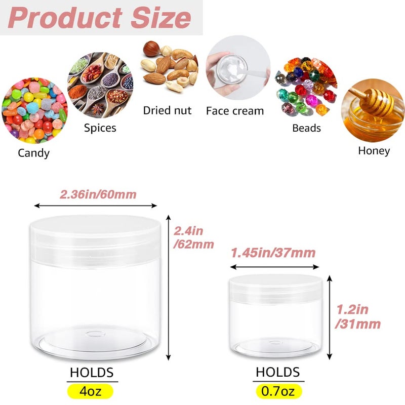 AMORIX 4 oz Clear Small Plastic Containers with Lids + 20g/20ml Small Containers with Lids (Set of 24) Cosmetic Sample Jar Plastic Jars - for Lip Scrub, Body Butters, Cream, Slime, Craft Storage - Image 2