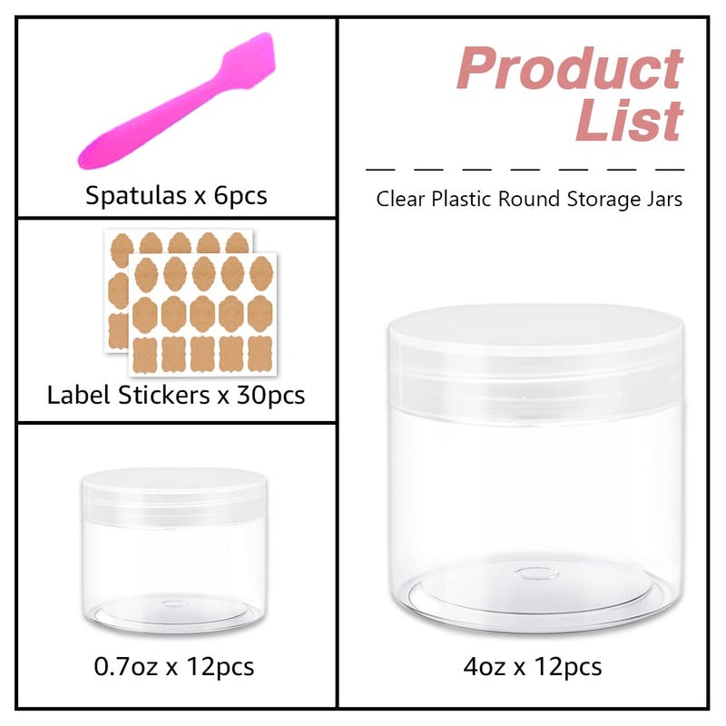 AMORIX 4 oz Clear Small Plastic Containers with Lids + 20g/20ml Small Containers with Lids (Set of 24) Cosmetic Sample Jar Plastic Jars - for Lip Scrub, Body Butters, Cream, Slime, Craft Storage - Image 4