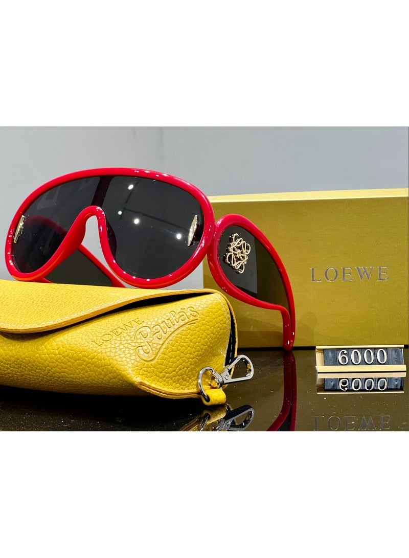 LOEWE Sunglasses with Distinctive Red Frames and Yellow Case