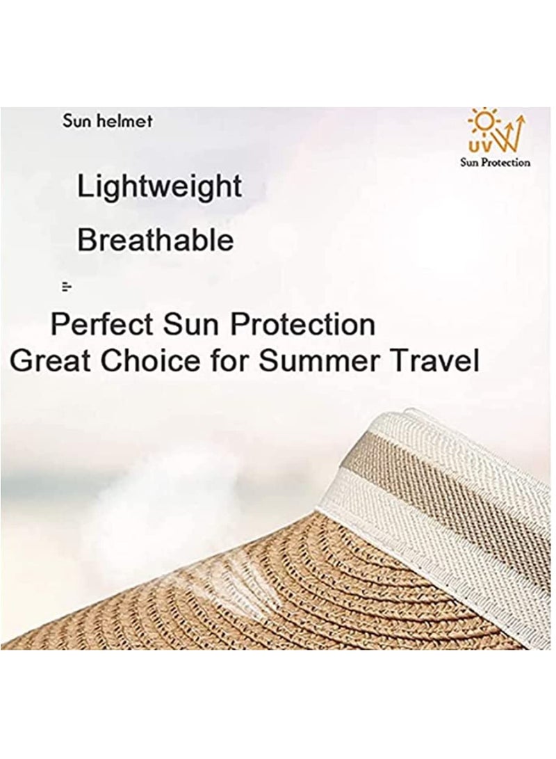Women Summer Sun Hat Wide Brim Straw Visor Hat UPF 50 UV Protection Empty Top Beach Hat Breathable Outdoor Chapeau Femme for Gardening Travel Vacation - Image 3