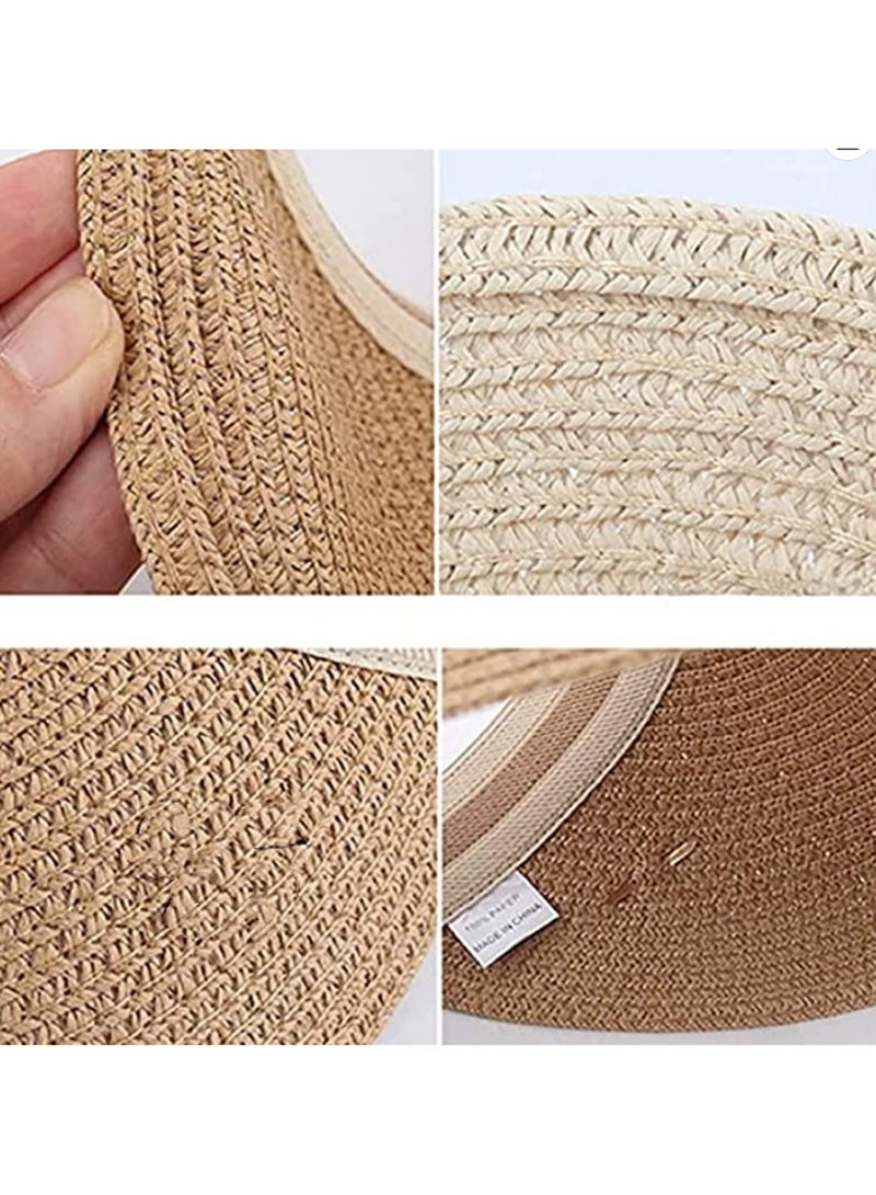 Women Summer Sun Hat Wide Brim Straw Visor Hat UPF 50 UV Protection Empty Top Beach Hat Breathable Outdoor Chapeau Femme for Gardening Travel Vacation - Image 4