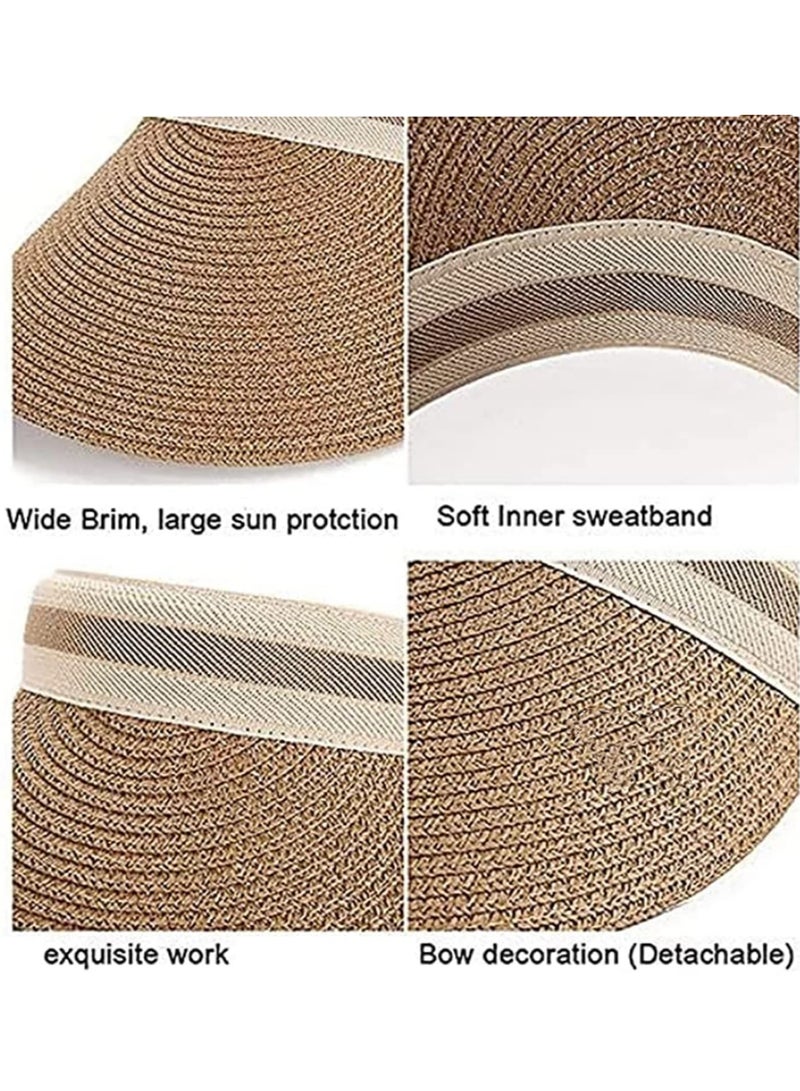 Women Summer Sun Hat Wide Brim Straw Visor Hat UPF 50 UV Protection Empty Top Beach Hat Breathable Outdoor Chapeau Femme for Gardening Travel Vacation - Image 5
