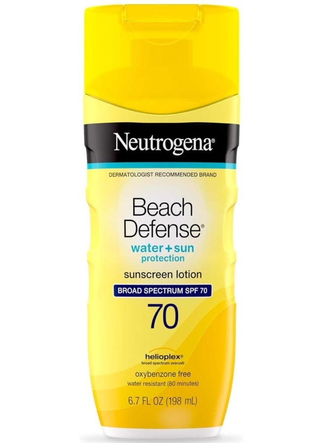 Neutrogena Beach Defense Water + Sun Protection Sunscreen Lotion SPF70 Yellow 6.7Fluid Ounce - Image 1