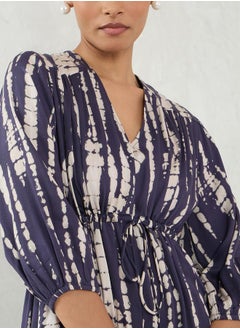 Femmella Tie and Dye Printed V Neck A-Line Midi Dress by Styli  - Image 4